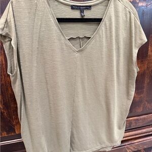 White House Black Market Khaki V-Neck Short Sleeve Top
